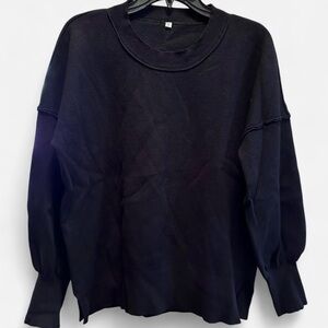 Black Puff Sleeve Sweatshirt Crewneck Minimalist Oversized Sz Medium